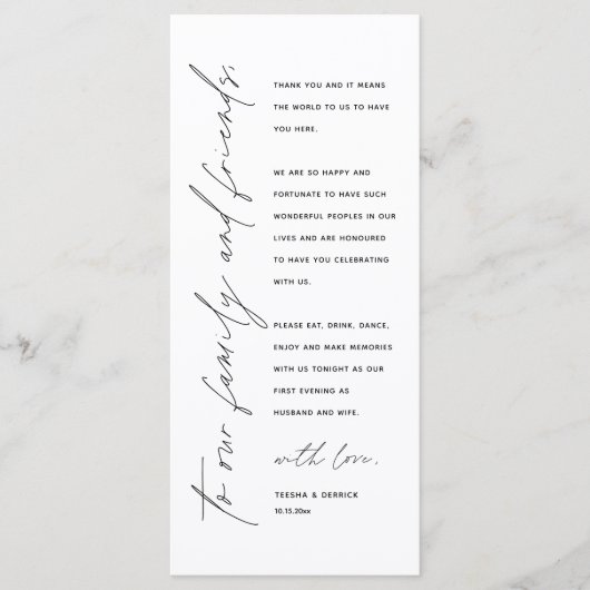 Minimalistische Hochzeitsplatteinstellung Dankesch Programm (Vorderseite)