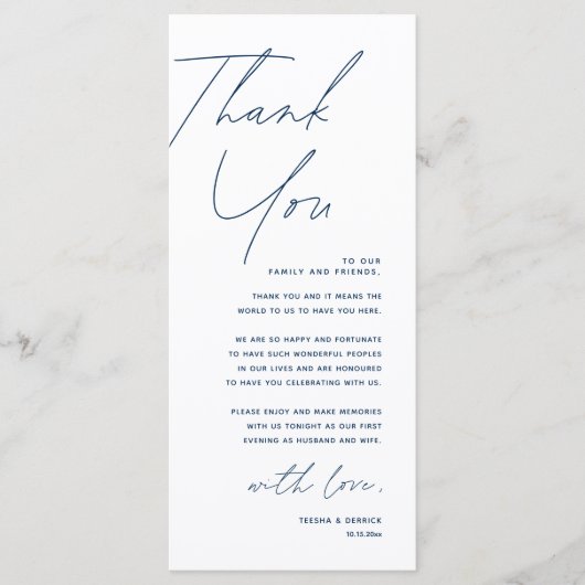 Minimalistische Hochzeitsplatteinstellung Dankesch Programm (Vorderseite)