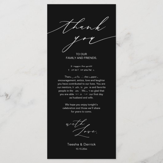 Minimalistische Hochzeitsplatteinstellung Dankesch Programm (Vorderseite)