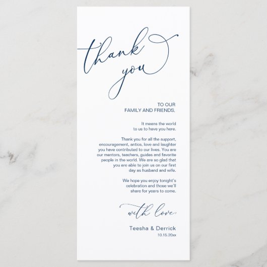 Minimalistische Hochzeitsplatteinstellung Dankesch Programm (Vorderseite)