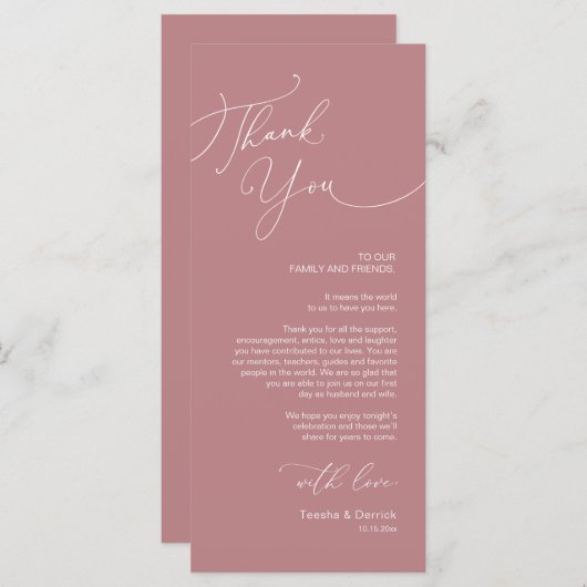 Minimalistische Hochzeitsplatteinstellung Dankesch Programm (Vorne/Hinten)