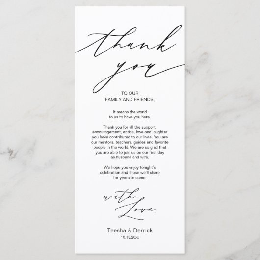 Minimalistische Hochzeitsplatteinstellung Dankesch Programm (Vorderseite)