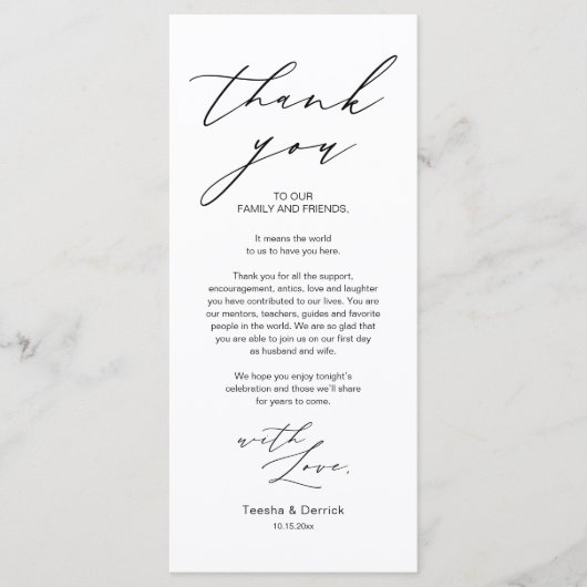 Minimalistische Hochzeitsplatteinstellung Dankesch Programm (Vorderseite)