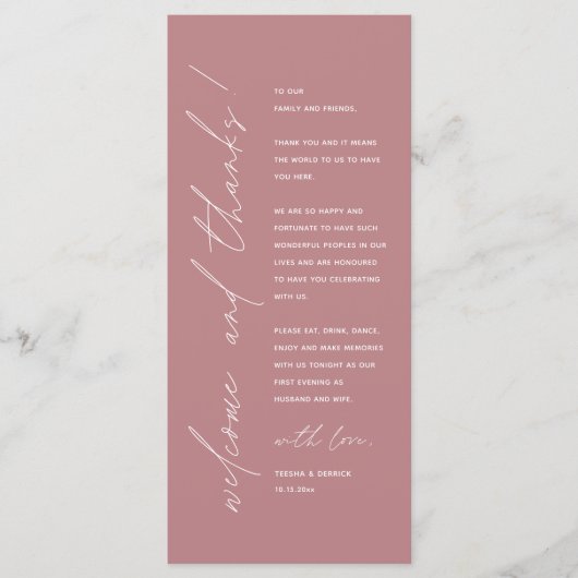 Minimalistische Hochzeitsplatteinstellung Dankesch Programm (Vorderseite)