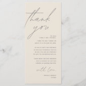 Minimalistische Hochzeitsplatteinstellung Dankesch Programm (Vorderseite)