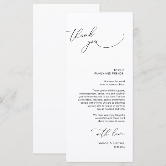 Minimalistische Hochzeitsplatteinstellung Dankesch Programm (Vorne/Hinten)