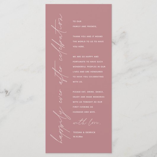 Minimalistische Hochzeitsplatteinstellung Dankesch Programm (Vorderseite)