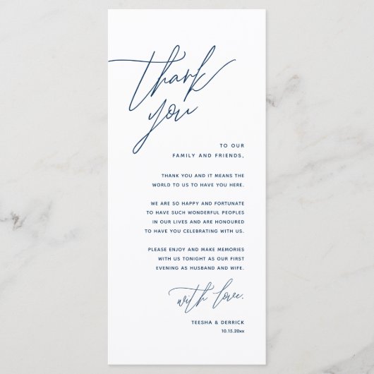 Minimalistische Hochzeitsplatteinstellung Dankesch Programm (Vorderseite)