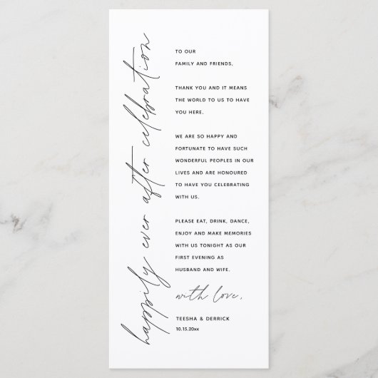 Minimalistische Hochzeitsplatteinstellung Dankesch Programm (Vorderseite)