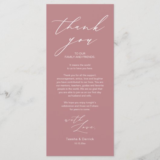 Minimalistische Hochzeitsplatteinstellung Dankesch Programm (Vorderseite)