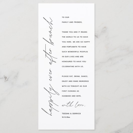 Minimalistische Hochzeitsplatteinstellung Dankesch Programm (Vorderseite)