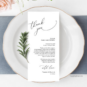 Minimalistische Hochzeitsplatteinstellung Dankesch Programm