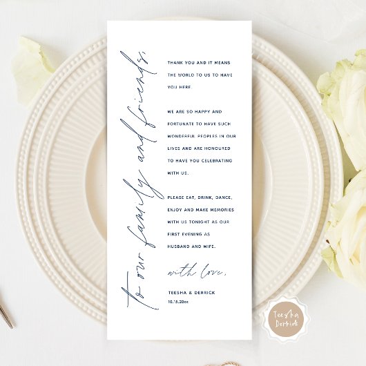 Minimalistische Hochzeitsplatteinstellung Dankesch Programm