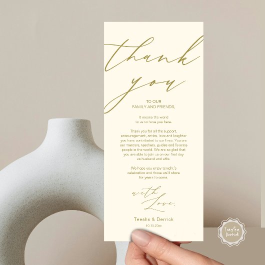 Minimalistische Hochzeitsplatteinstellung Dankesch Programm