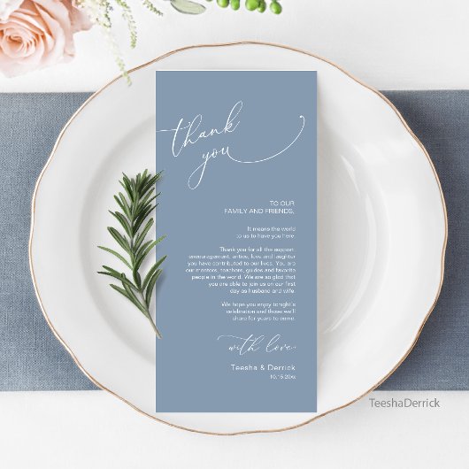 Minimalistische Hochzeitsplatteinstellung Dankesch Programm