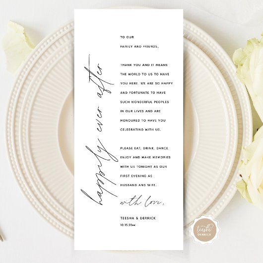 Minimalistische Hochzeitsplatteinstellung Dankesch Programm