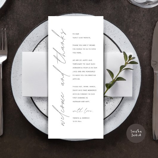 Minimalistische Hochzeitsplatteinstellung Dankesch Programm