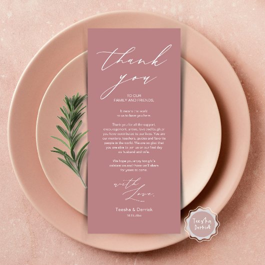 Minimalistische Hochzeitsplatteinstellung Dankesch Programm