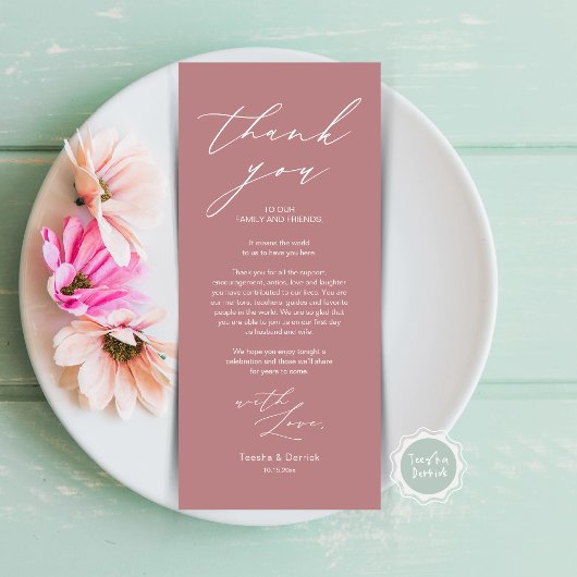 Minimalistische Hochzeitsplatteinstellung Dankesch Programm