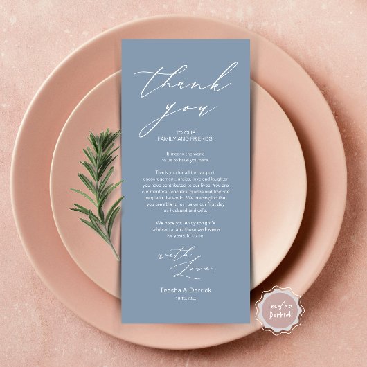 Minimalistische Hochzeitsplatteinstellung Dankesch Programm