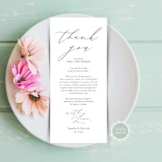 Minimalistische Hochzeitsplatteinstellung Dankesch Programm