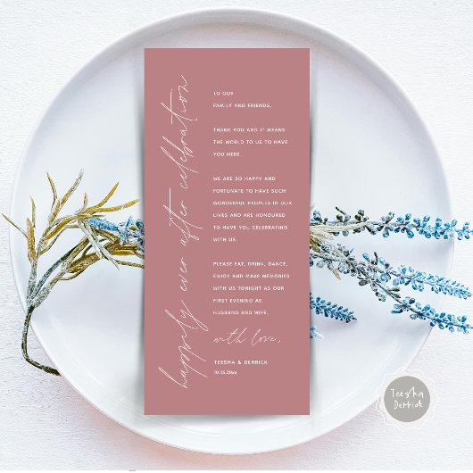 Minimalistische Hochzeitsplatteinstellung Dankesch Programm