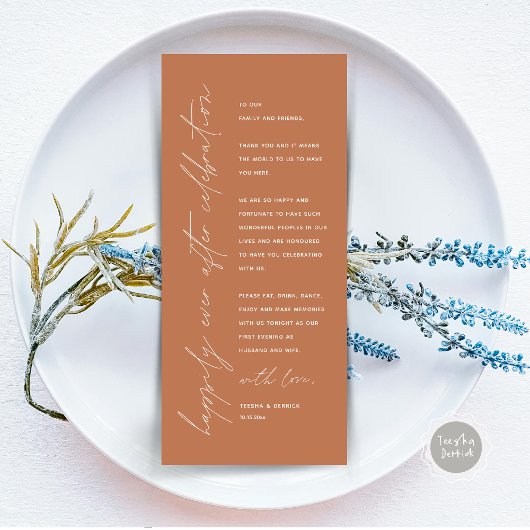Minimalistische Hochzeitsplatteinstellung Dankesch Programm