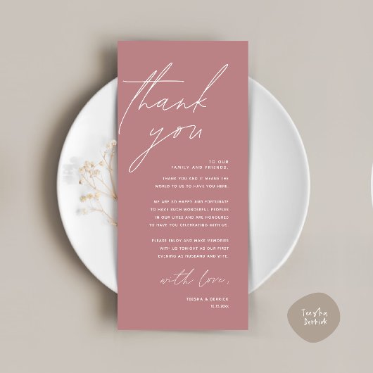 Minimalistische Hochzeitsplatteinstellung Dankesch Programm