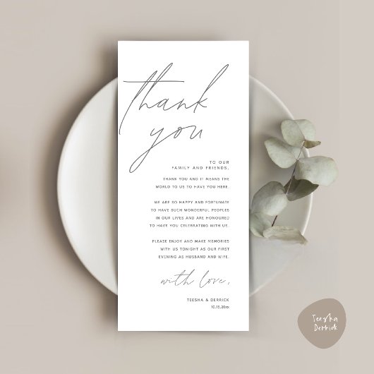 Minimalistische Hochzeitsplatteinstellung Dankesch Programm