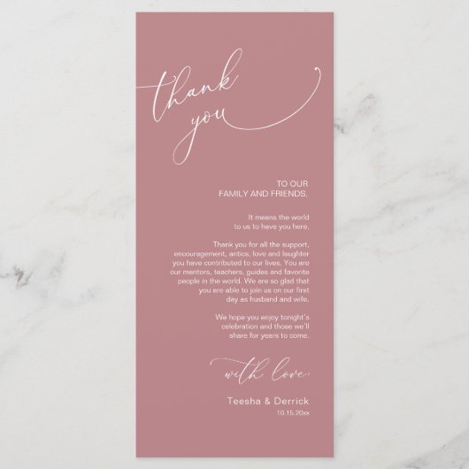 Minimalistische Hochzeitsplatteinstellung Dankesch Programm (Vorderseite)