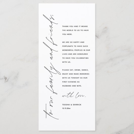 Minimalistische Hochzeitsplatteinstellung Dankesch Programm (Vorderseite)