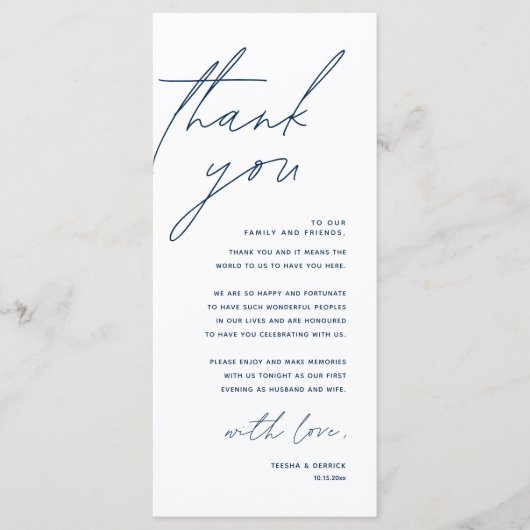 Minimalistische Hochzeitsplatteinstellung Dankesch Programm (Vorderseite)