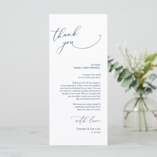 Minimalistische Hochzeitsplatteinstellung Dankesch Programm (Stehend Vorderseite)