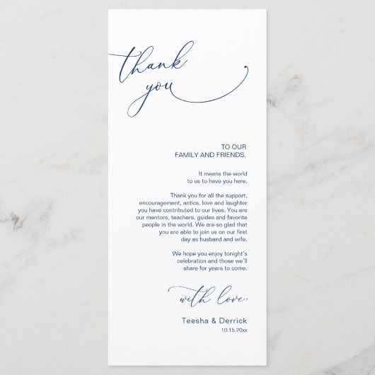 Minimalistische Hochzeitsplatteinstellung Dankesch Programm (Vorderseite)