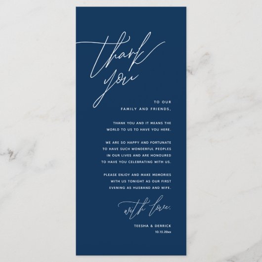 Minimalistische Hochzeitsplatteinstellung Dankesch Programm (Vorderseite)