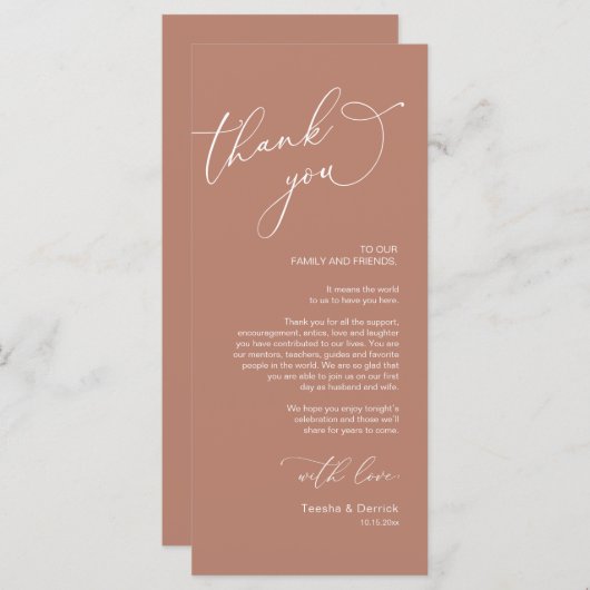 Minimalistische Hochzeitsplatteinstellung Dankesch Programm (Vorne/Hinten)