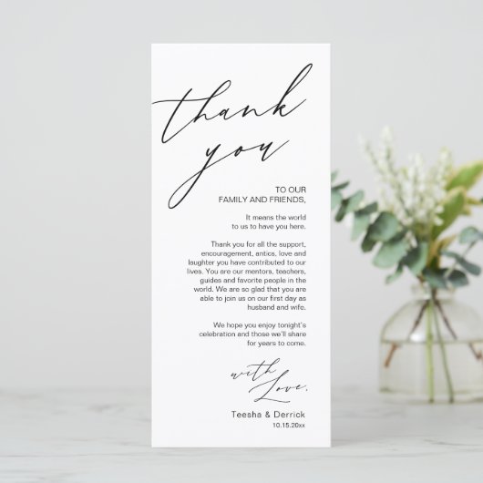 Minimalistische Hochzeitsplatteinstellung Dankesch Programm (Stehend Vorderseite)