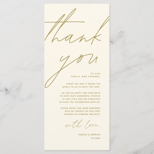 Minimalistische Hochzeitsplatteinstellung Dankesch Programm (Vorderseite)