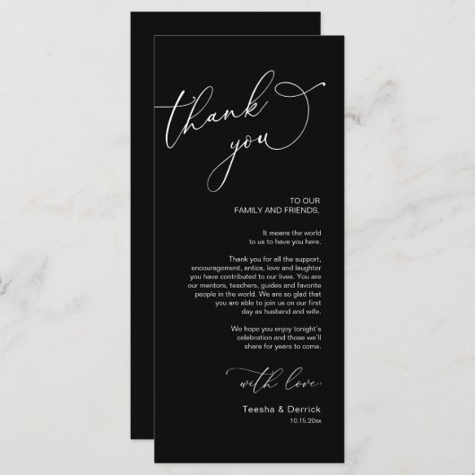 Minimalistische Hochzeitsplatteinstellung Dankesch Programm (Vorne/Hinten)