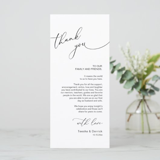 Minimalistische Hochzeitsplatteinstellung Dankesch Programm (Stehend Vorderseite)