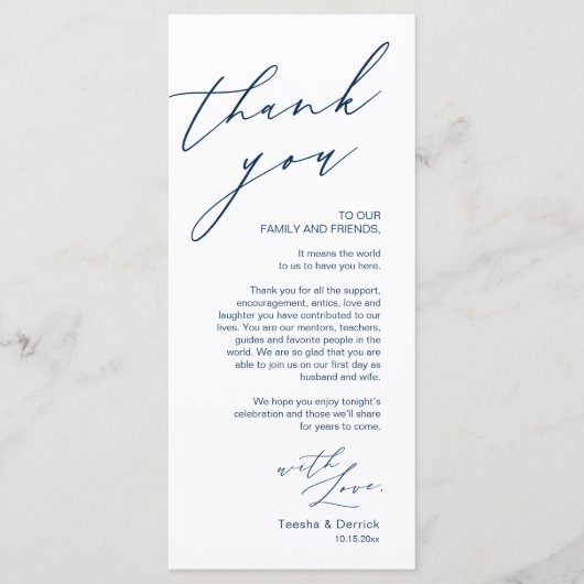 Minimalistische Hochzeitsplatteinstellung Dankesch Programm (Vorderseite)