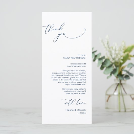 Minimalistische Hochzeitsplatteinstellung Dankesch Programm (Stehend Vorderseite)