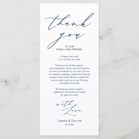 Minimalistische Hochzeitsplatteinstellung Dankesch Programm (Vorderseite)