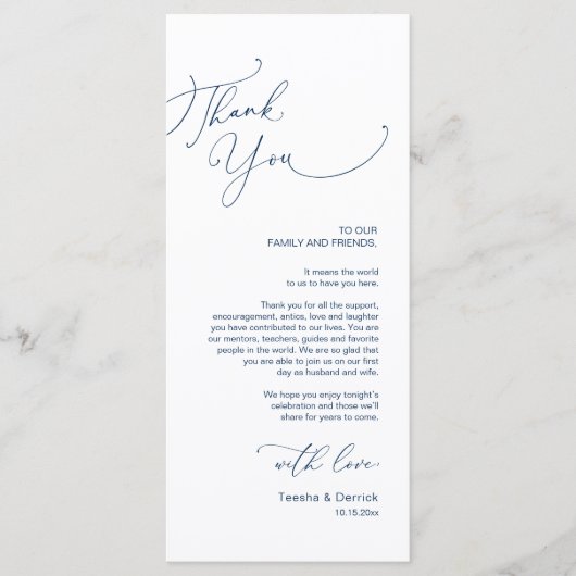 Minimalistische Hochzeitsplatteinstellung Dankesch Programm (Vorderseite)