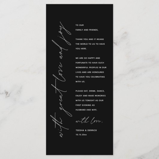 Minimalistische Hochzeitsplatteinstellung Dankesch Programm (Vorderseite)