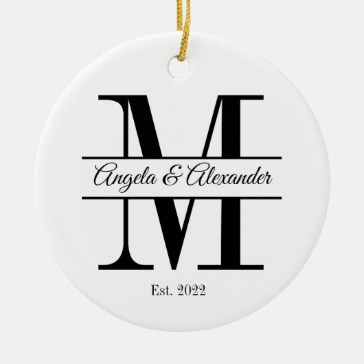 Minimalistische Hochzeitsplit Monogramm Keramik Ornament (Vorne)