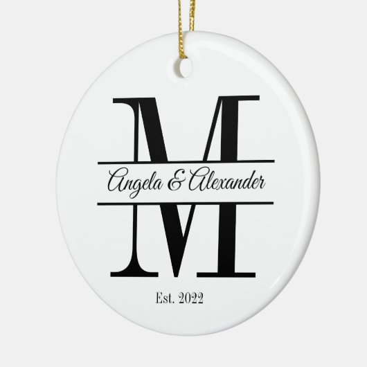 Minimalistische Hochzeitsplit Monogramm Keramik Ornament (Links)