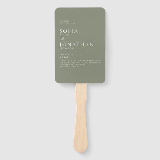 Minimalistische Hochzeitsprogramme im grünen Käfig Fächer (Vorderseite)