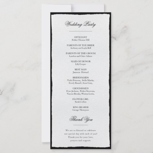 Minimalistische Hochzeitsprogramme in Schwarz und (Rückseite)