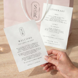 Minimalistische Hochzeitsprogrammkarte mit Monogra Dankeskarte